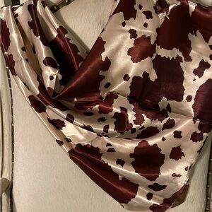 🤎🤎 Rowdy Crowd Western Cowboy Cowgirl Wild Rag Scarf Brown Cream Cowhide Print🤎🤎